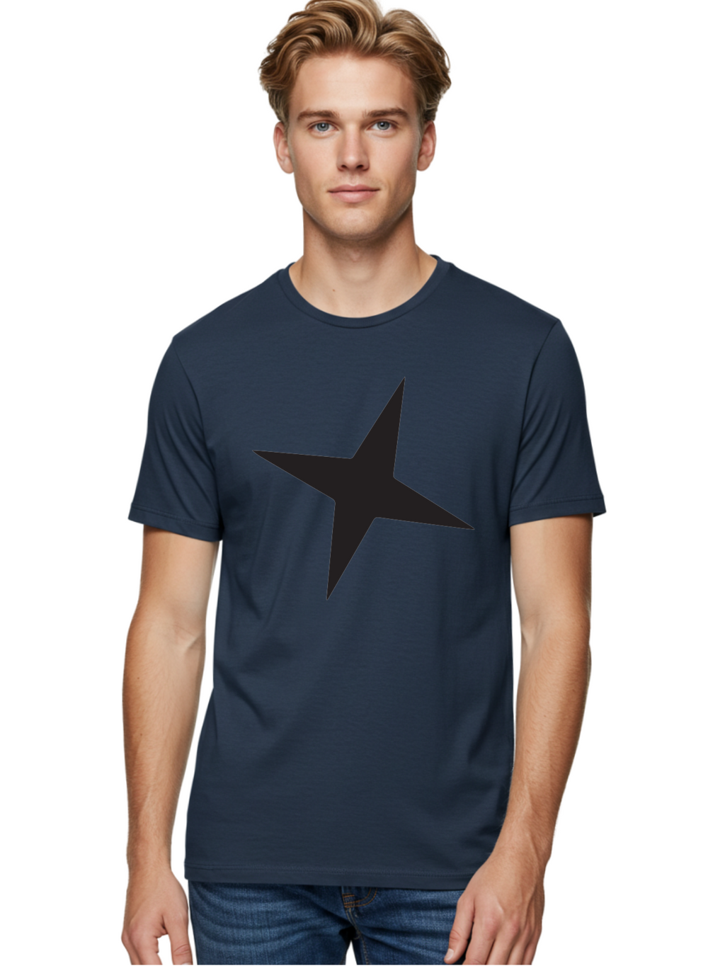 Star Men'S Graphic Tee, 100% Cotton, Comfortable Casual Summer Wear, Machine Washable, Simple Star, Black Silhouette, Five-Pointed Star, Minimalist Design, Bold Shape, Graphic Icon, Celestial Symbol Aad200