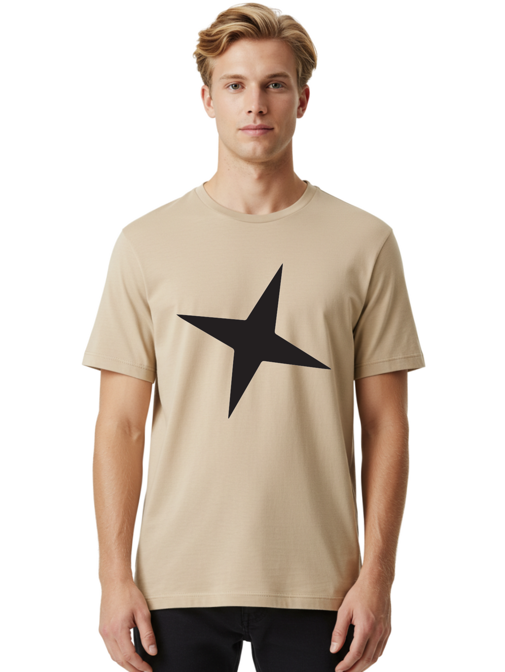 Star Men'S Graphic Tee, 100% Cotton, Comfortable Casual Summer Wear, Machine Washable, Simple Star, Black Silhouette, Five-Pointed Star, Minimalist Design, Bold Shape, Graphic Icon, Celestial Symbol Aad200