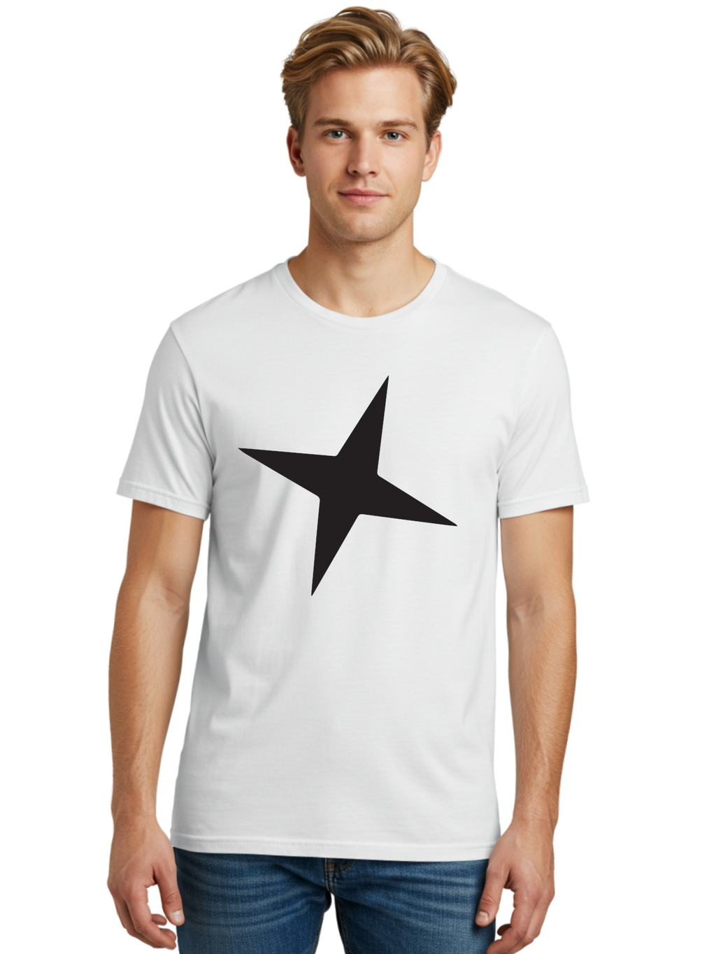 Star Men'S Graphic Tee, 100% Cotton, Comfortable Casual Summer Wear, Machine Washable, Simple Star, Black Silhouette, Five-Pointed Star, Minimalist Design, Bold Shape, Graphic Icon, Celestial Symbol Aad200