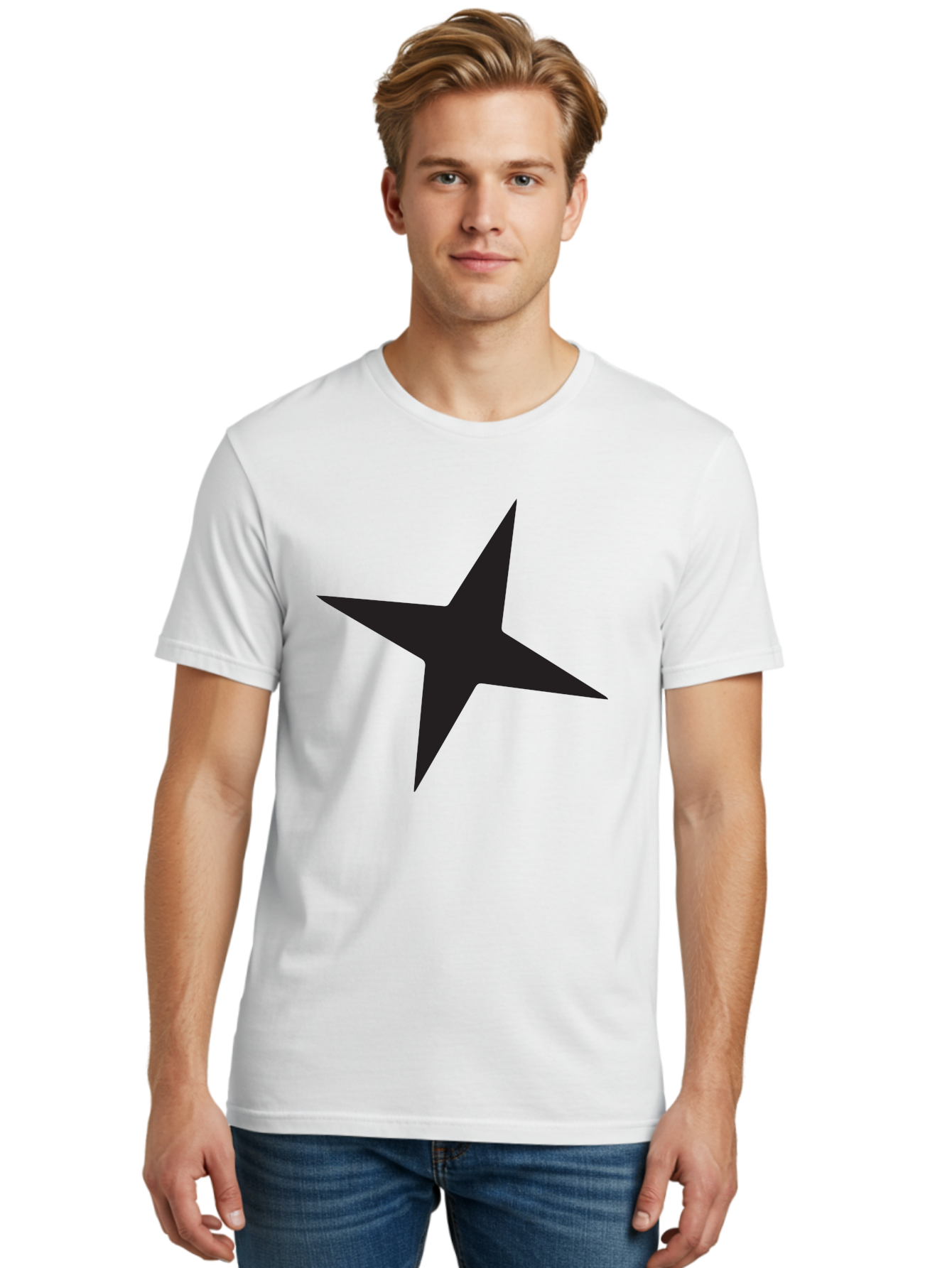 Star Men'S Graphic Tee, 100% Cotton, Comfortable Casual Summer Wear, Machine Washable, Simple Star, Black Silhouette, Five-Pointed Star, Minimalist Design, Bold Shape, Graphic Icon, Celestial Symbol Aad200