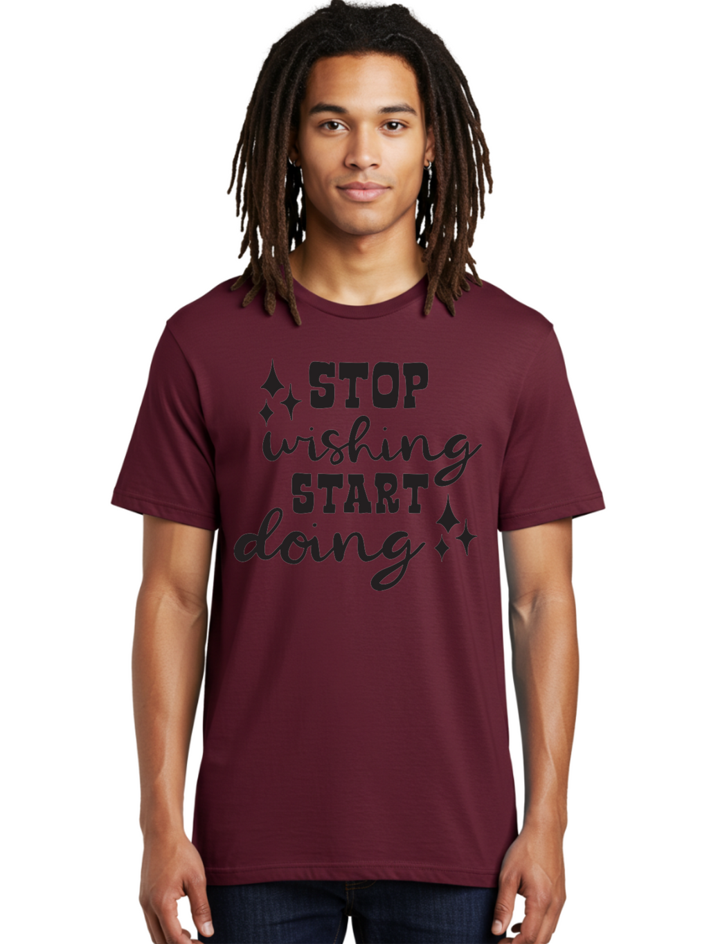 Stop-Wishing-Start-Doing Men'S Graphic Tee, 100% Cotton, Comfortable Casual Summer Wear, Machine Washable, Motivational Quote, Inspiration, Stop Wishing Start Doing, Goal Setting, Productivity Tips, Success Mindset, Positive Affirmation, Aad202