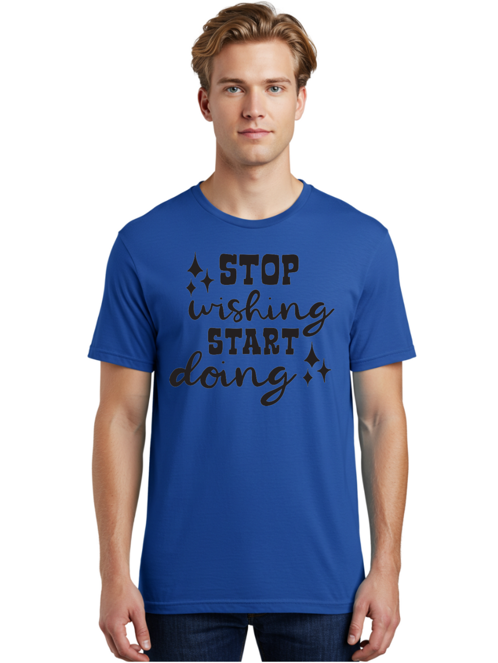 Stop-Wishing-Start-Doing Men'S Graphic Tee, 100% Cotton, Comfortable Casual Summer Wear, Machine Washable, Motivational Quote, Inspiration, Stop Wishing Start Doing, Goal Setting, Productivity Tips, Success Mindset, Positive Affirmation, Aad202