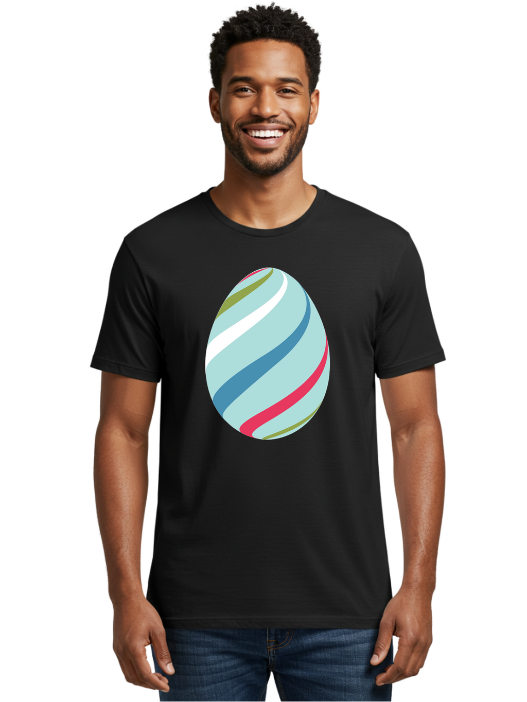 Striped-Easter-Egg Men'S Graphic Tee, 100% Cotton, Comfortable Casual Summer Wear, Machine Washable, Easter Egg Decoration, Colorful Stripes, Spring Theme, Pastel Colors, Festive Design, Easter Celebration, Egg Hunt, Vibrant Colors Aad205