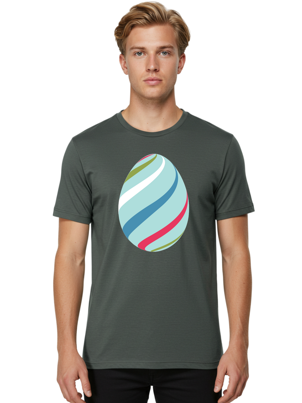 Striped-Easter-Egg Men'S Graphic Tee, 100% Cotton, Comfortable Casual Summer Wear, Machine Washable, Easter Egg Decoration, Colorful Stripes, Spring Theme, Pastel Colors, Festive Design, Easter Celebration, Egg Hunt, Vibrant Colors Aad205