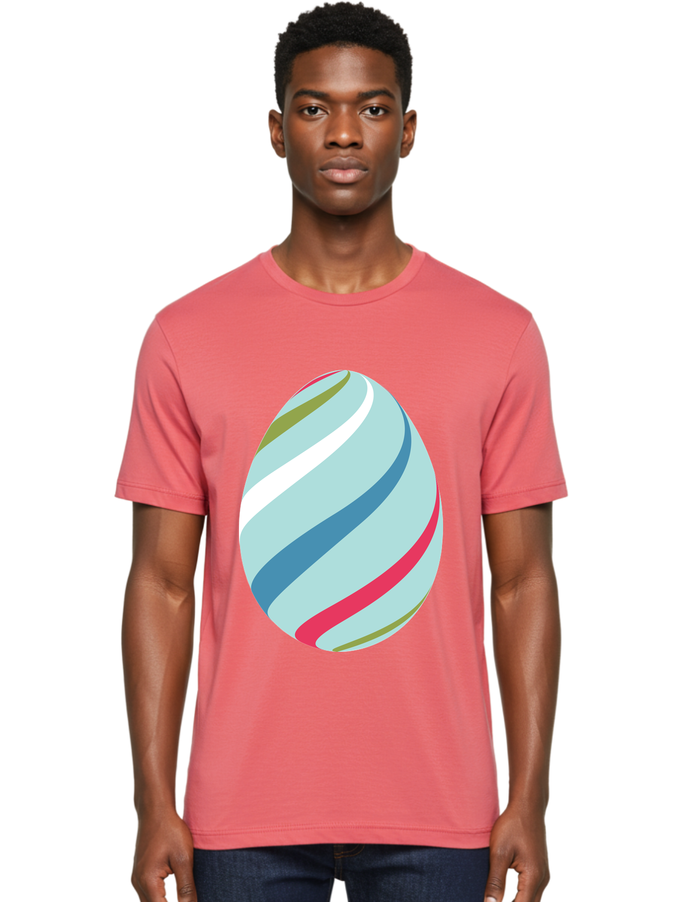 Striped-Easter-Egg Men'S Graphic Tee, 100% Cotton, Comfortable Casual Summer Wear, Machine Washable, Easter Egg Decoration, Colorful Stripes, Spring Theme, Pastel Colors, Festive Design, Easter Celebration, Egg Hunt, Vibrant Colors Aad205