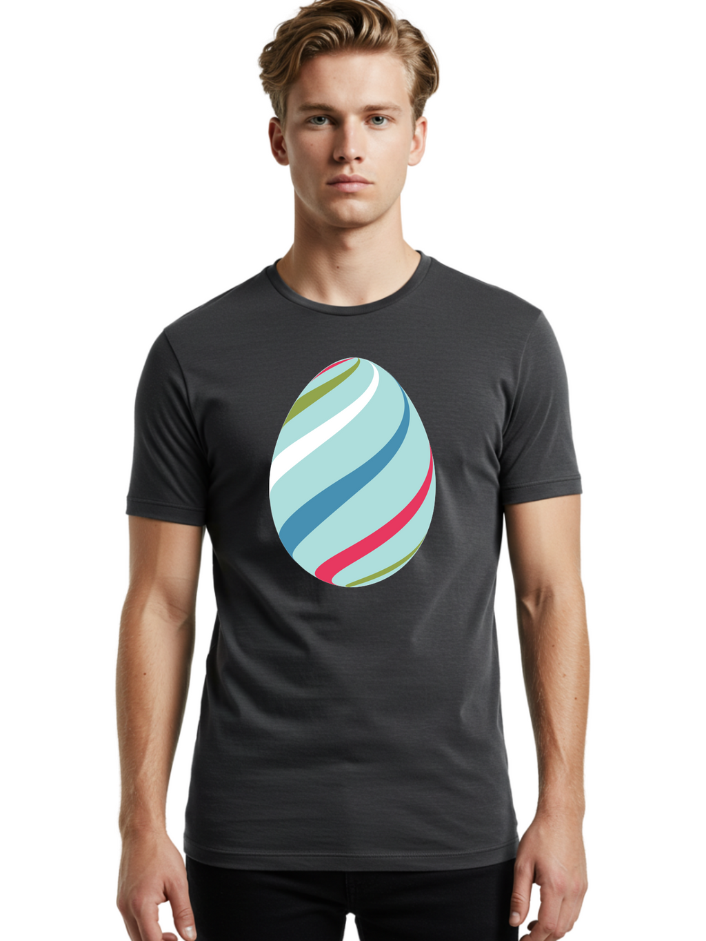 Striped-Easter-Egg Men'S Graphic Tee, 100% Cotton, Comfortable Casual Summer Wear, Machine Washable, Easter Egg Decoration, Colorful Stripes, Spring Theme, Pastel Colors, Festive Design, Easter Celebration, Egg Hunt, Vibrant Colors Aad205