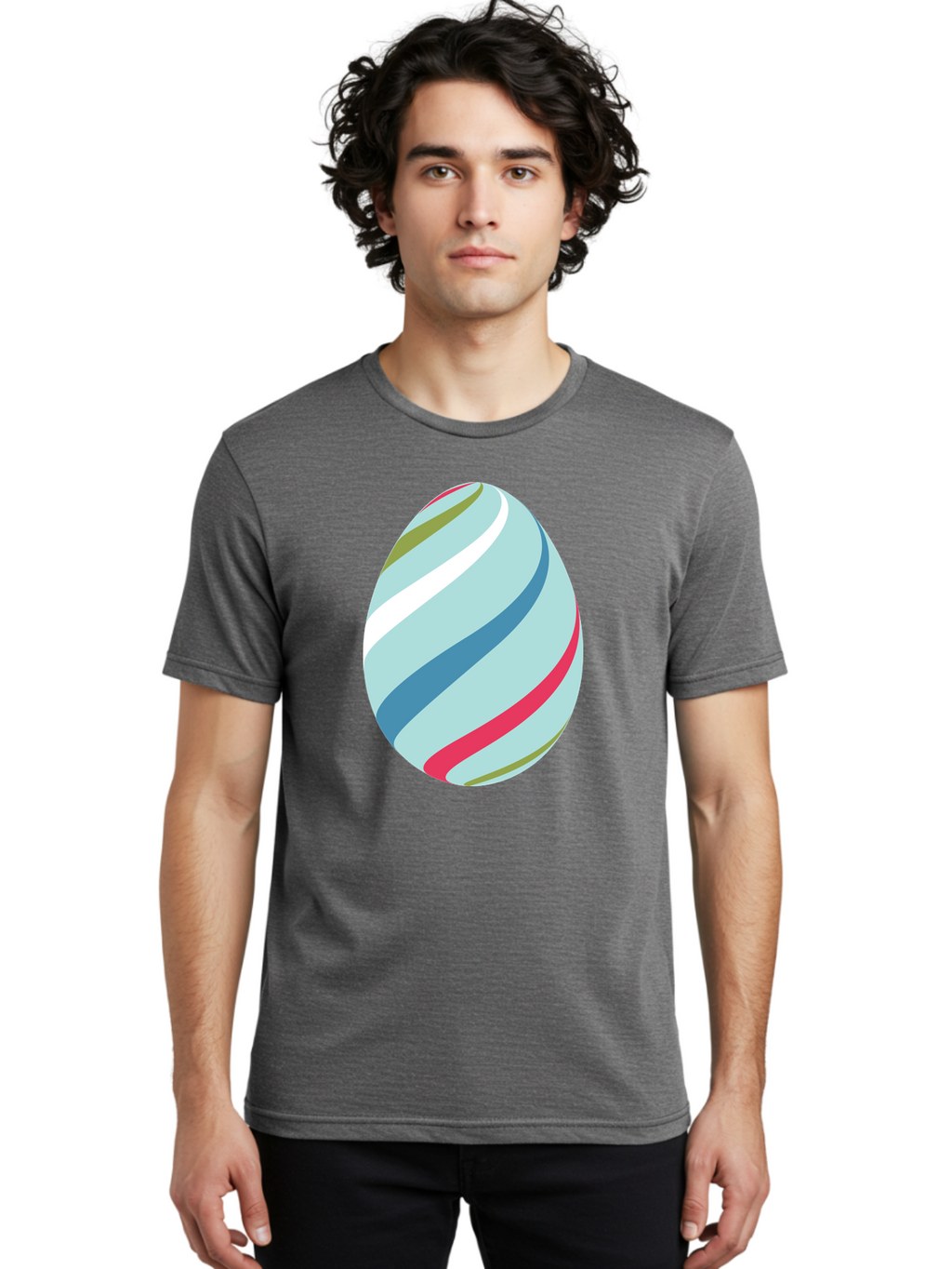 Striped-Easter-Egg Men'S Graphic Tee, 100% Cotton, Comfortable Casual Summer Wear, Machine Washable, Easter Egg Decoration, Colorful Stripes, Spring Theme, Pastel Colors, Festive Design, Easter Celebration, Egg Hunt, Vibrant Colors Aad205