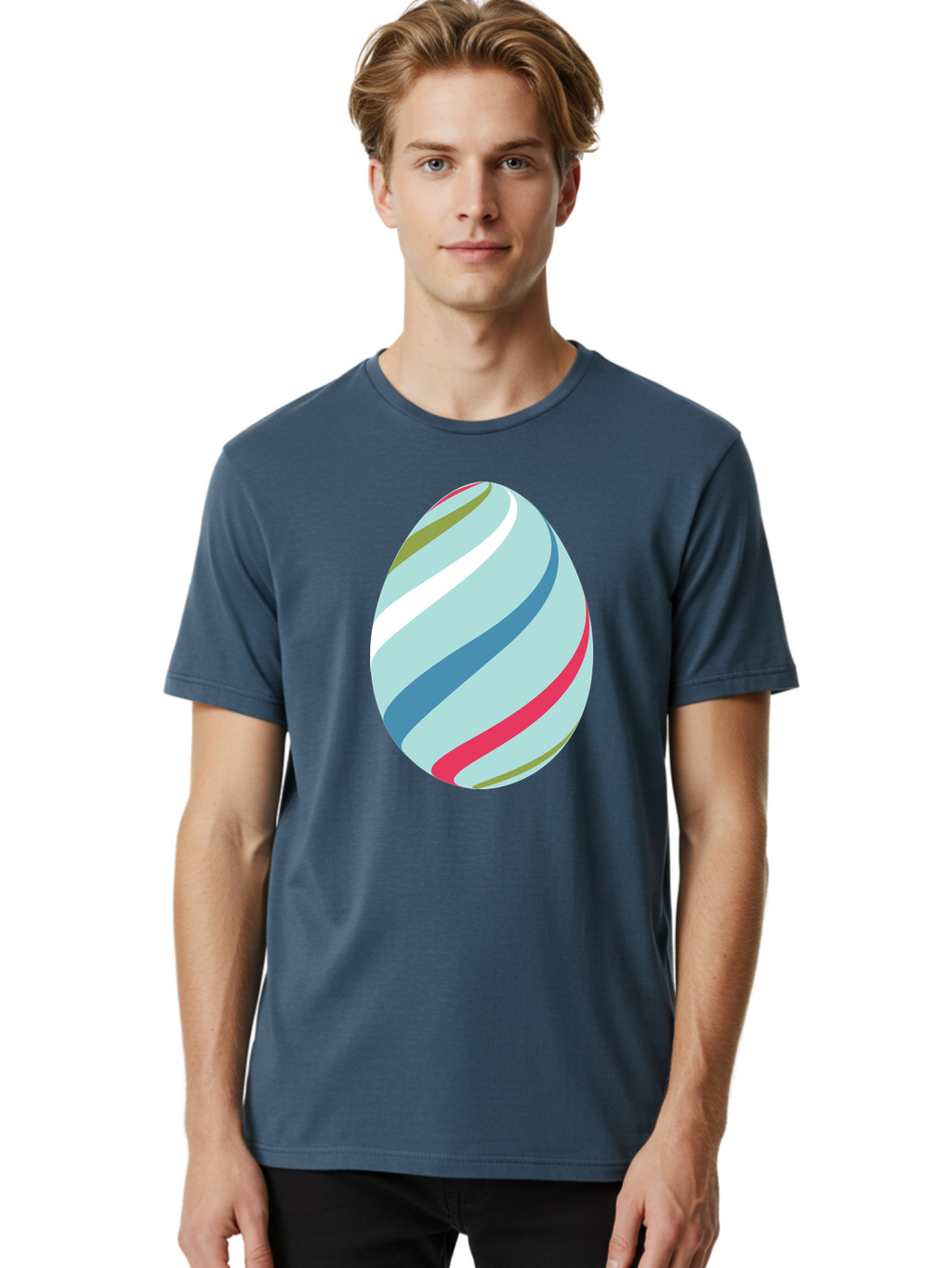 Striped-Easter-Egg Men'S Graphic Tee, 100% Cotton, Comfortable Casual Summer Wear, Machine Washable, Easter Egg Decoration, Colorful Stripes, Spring Theme, Pastel Colors, Festive Design, Easter Celebration, Egg Hunt, Vibrant Colors Aad205