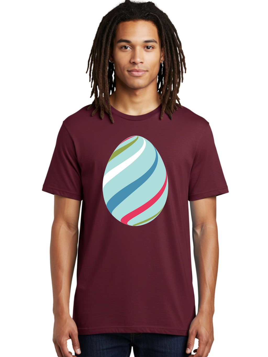 Striped-Easter-Egg Men'S Graphic Tee, 100% Cotton, Comfortable Casual Summer Wear, Machine Washable, Easter Egg Decoration, Colorful Stripes, Spring Theme, Pastel Colors, Festive Design, Easter Celebration, Egg Hunt, Vibrant Colors Aad205