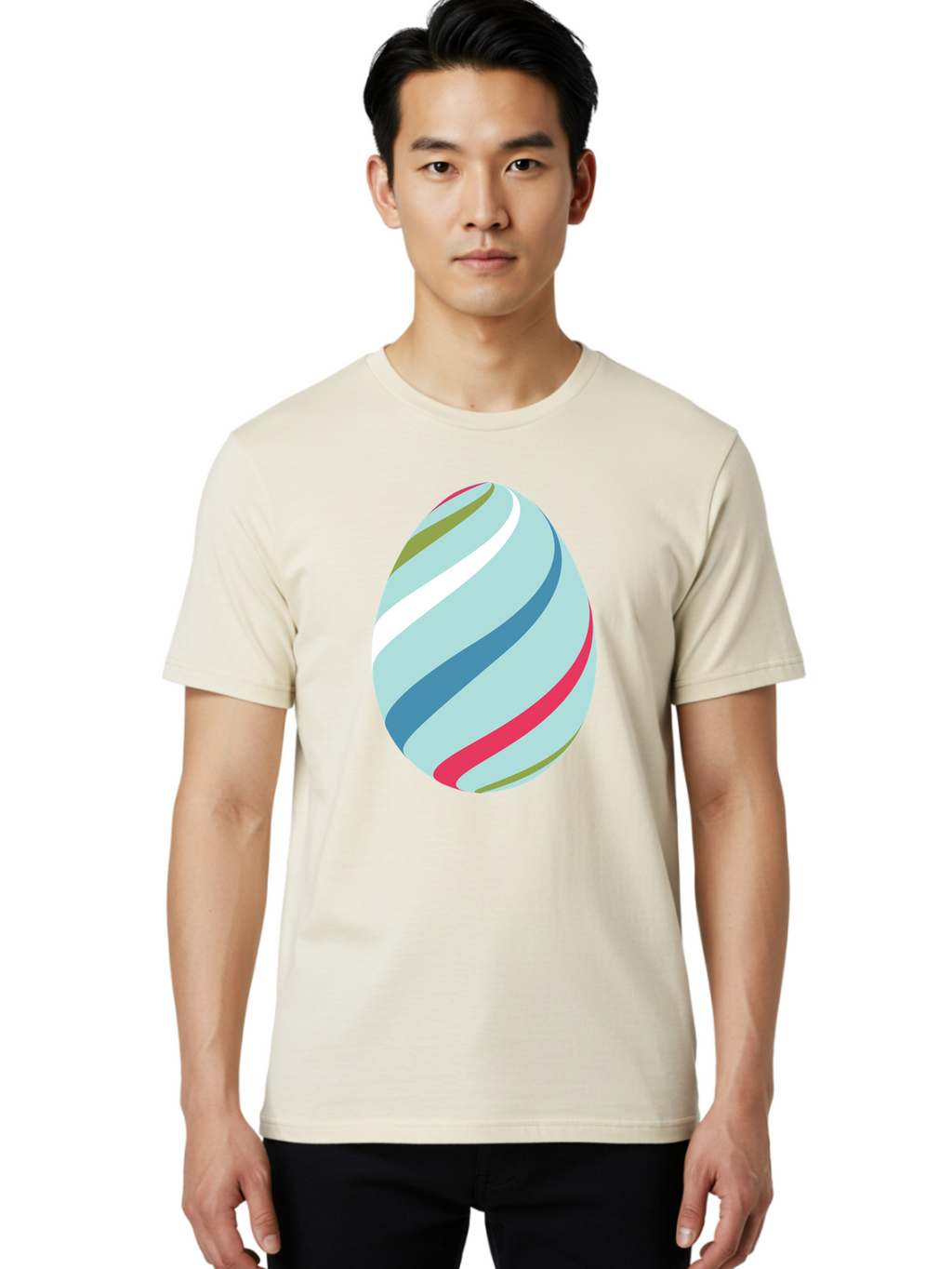 Striped-Easter-Egg Men'S Graphic Tee, 100% Cotton, Comfortable Casual Summer Wear, Machine Washable, Easter Egg Decoration, Colorful Stripes, Spring Theme, Pastel Colors, Festive Design, Easter Celebration, Egg Hunt, Vibrant Colors Aad205