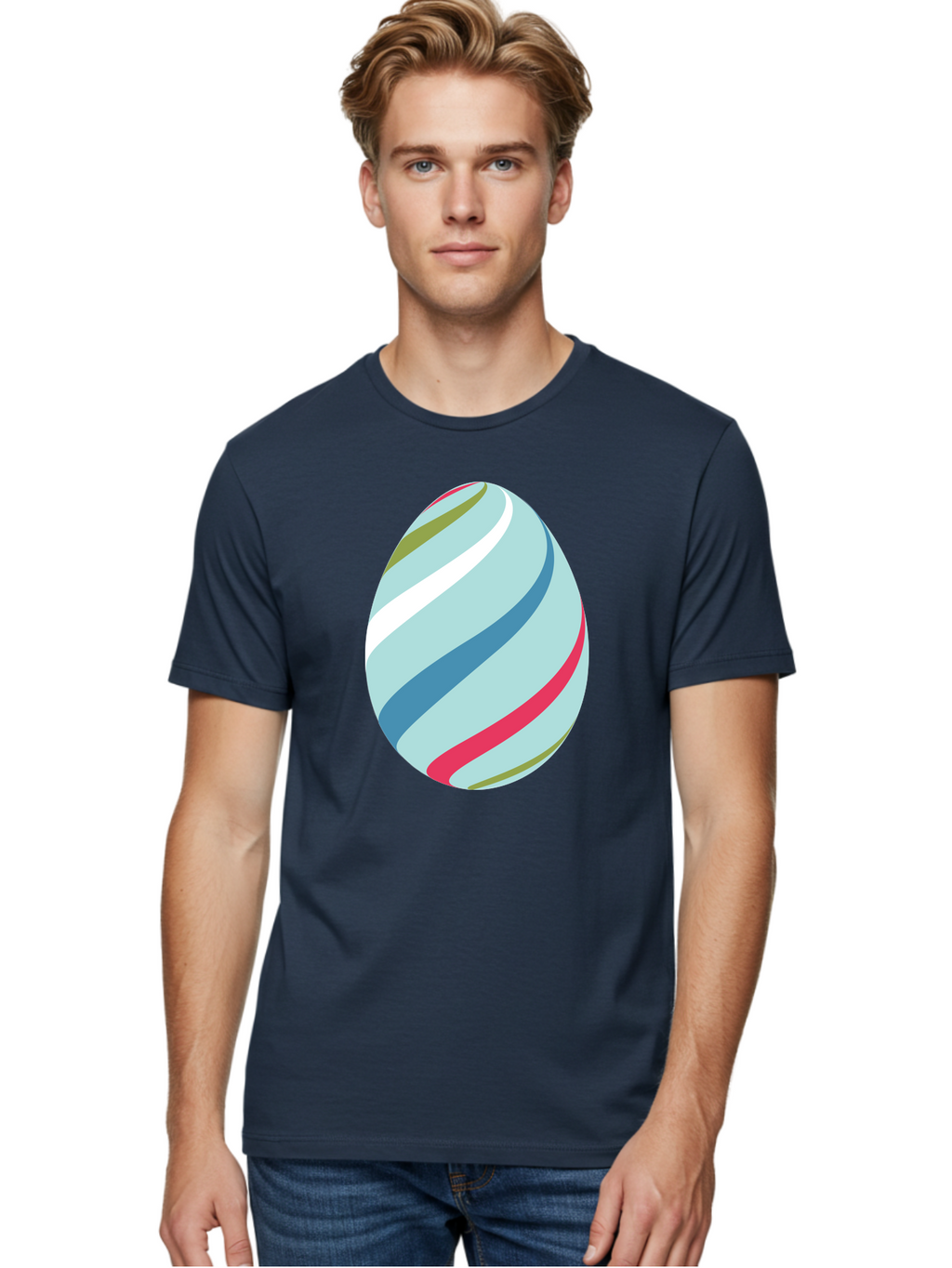 Striped-Easter-Egg Men'S Graphic Tee, 100% Cotton, Comfortable Casual Summer Wear, Machine Washable, Easter Egg Decoration, Colorful Stripes, Spring Theme, Pastel Colors, Festive Design, Easter Celebration, Egg Hunt, Vibrant Colors Aad205