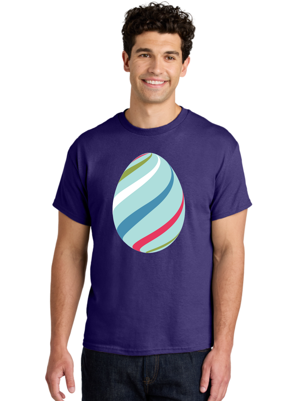 Striped-Easter-Egg Men'S Graphic Tee, 100% Cotton, Comfortable Casual Summer Wear, Machine Washable, Easter Egg Decoration, Colorful Stripes, Spring Theme, Pastel Colors, Festive Design, Easter Celebration, Egg Hunt, Vibrant Colors Aad205