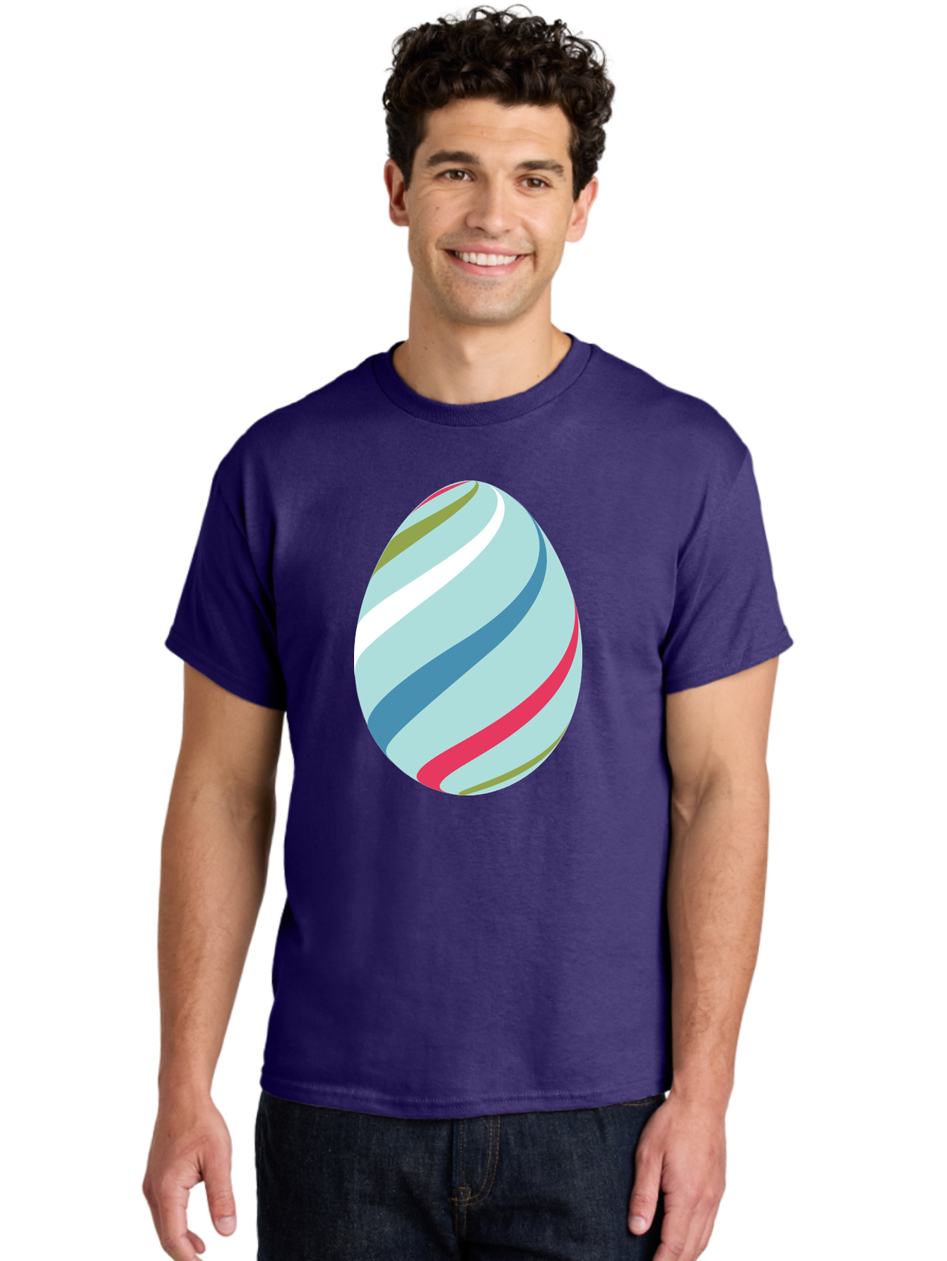 Striped-Easter-Egg Men'S Graphic Tee, 100% Cotton, Comfortable Casual Summer Wear, Machine Washable, Easter Egg Decoration, Colorful Stripes, Spring Theme, Pastel Colors, Festive Design, Easter Celebration, Egg Hunt, Vibrant Colors Aad205