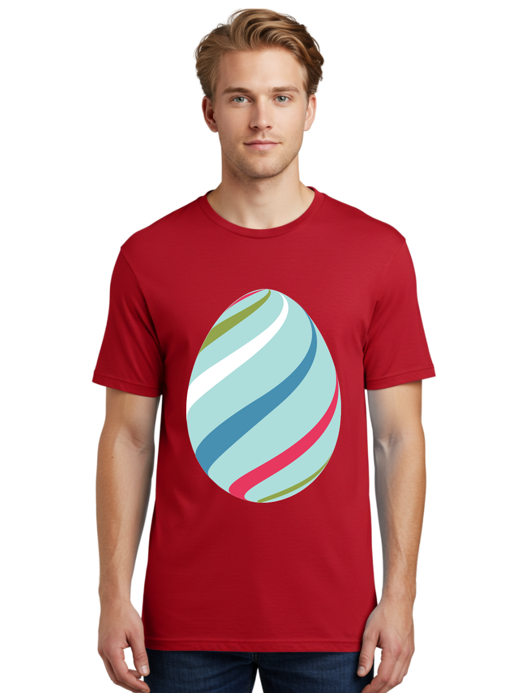 Striped-Easter-Egg Men'S Graphic Tee, 100% Cotton, Comfortable Casual Summer Wear, Machine Washable, Easter Egg Decoration, Colorful Stripes, Spring Theme, Pastel Colors, Festive Design, Easter Celebration, Egg Hunt, Vibrant Colors Aad205