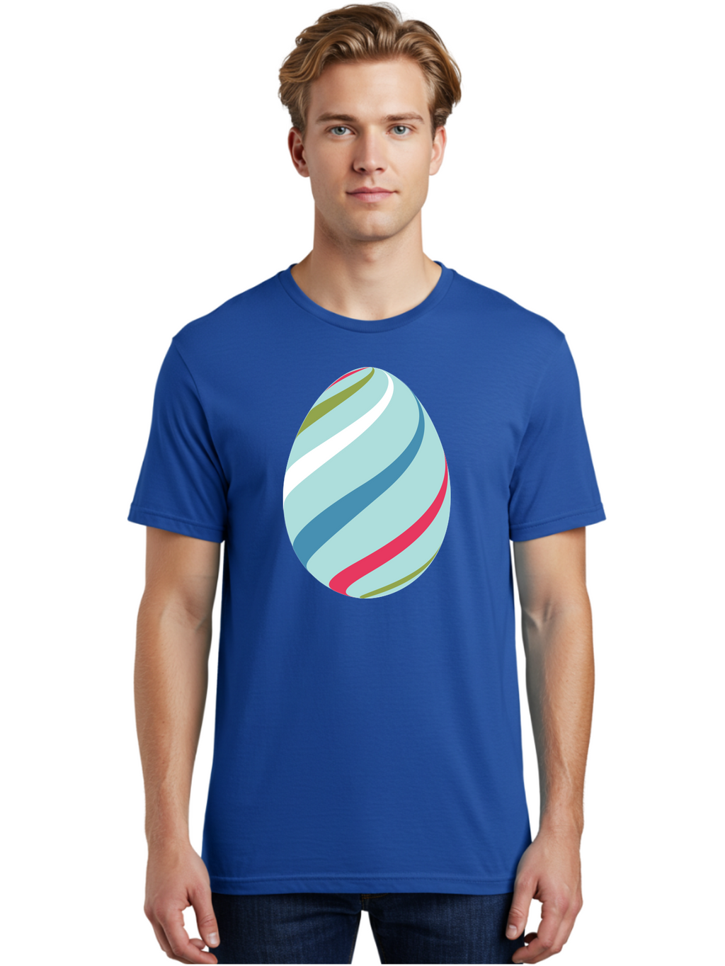 Striped-Easter-Egg Men'S Graphic Tee, 100% Cotton, Comfortable Casual Summer Wear, Machine Washable, Easter Egg Decoration, Colorful Stripes, Spring Theme, Pastel Colors, Festive Design, Easter Celebration, Egg Hunt, Vibrant Colors Aad205