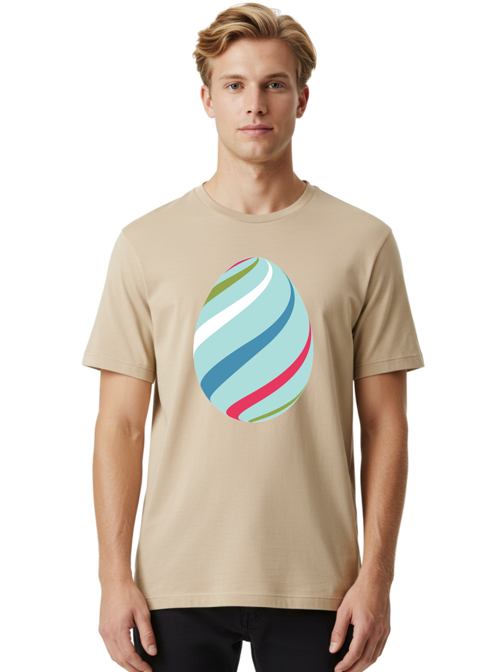 Striped-Easter-Egg Men'S Graphic Tee, 100% Cotton, Comfortable Casual Summer Wear, Machine Washable, Easter Egg Decoration, Colorful Stripes, Spring Theme, Pastel Colors, Festive Design, Easter Celebration, Egg Hunt, Vibrant Colors Aad205