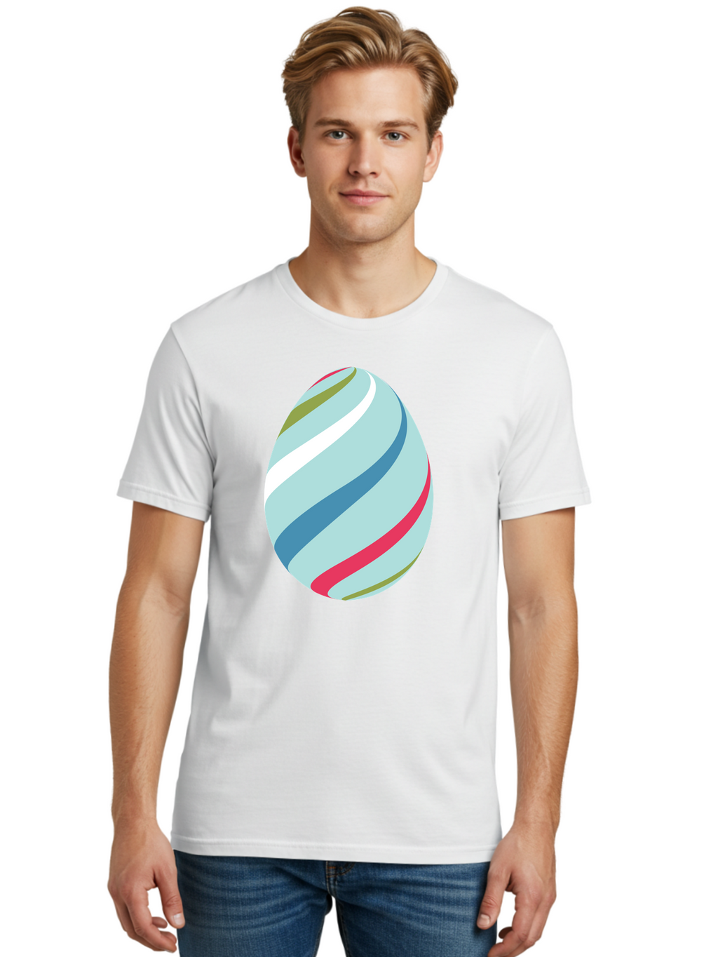 Striped-Easter-Egg Men'S Graphic Tee, 100% Cotton, Comfortable Casual Summer Wear, Machine Washable, Easter Egg Decoration, Colorful Stripes, Spring Theme, Pastel Colors, Festive Design, Easter Celebration, Egg Hunt, Vibrant Colors Aad205