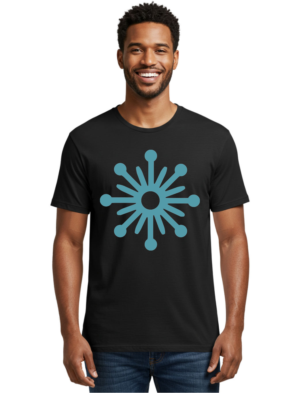 Stylized-Asterisk Men'S Graphic Tee, 100% Cotton, Comfortable Casual Summer Wear, Machine Washable, Stylized Virus Graphic, Abstract Microbiology, Symmetrical Design, Modern Iconography, Simple Shapes, Blue Symbol Aad206