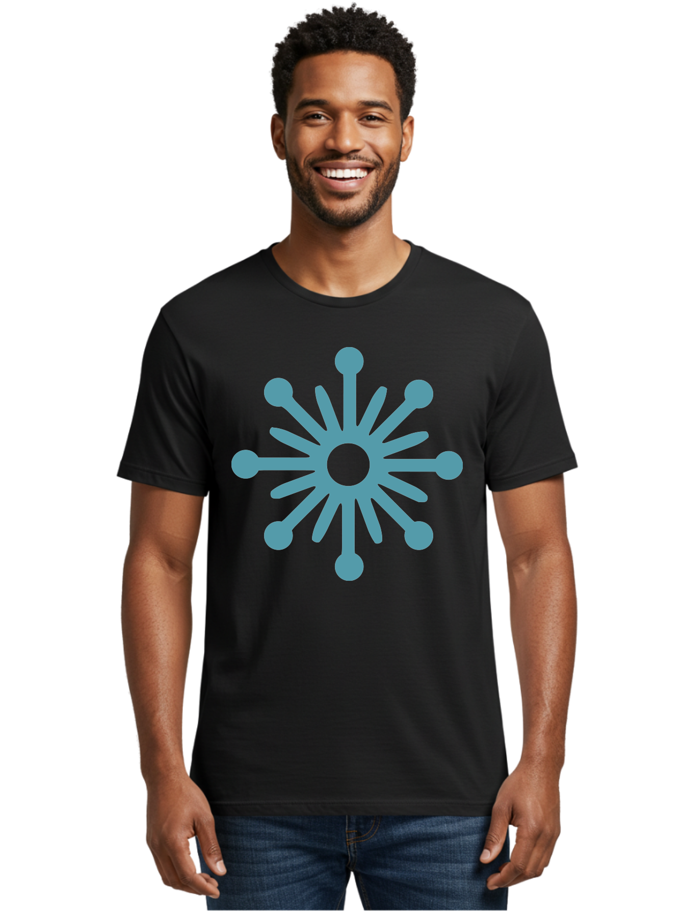 Stylized-Asterisk Men'S Graphic Tee, 100% Cotton, Comfortable Casual Summer Wear, Machine Washable, Stylized Virus Graphic, Abstract Microbiology, Symmetrical Design, Modern Iconography, Simple Shapes, Blue Symbol Aad206