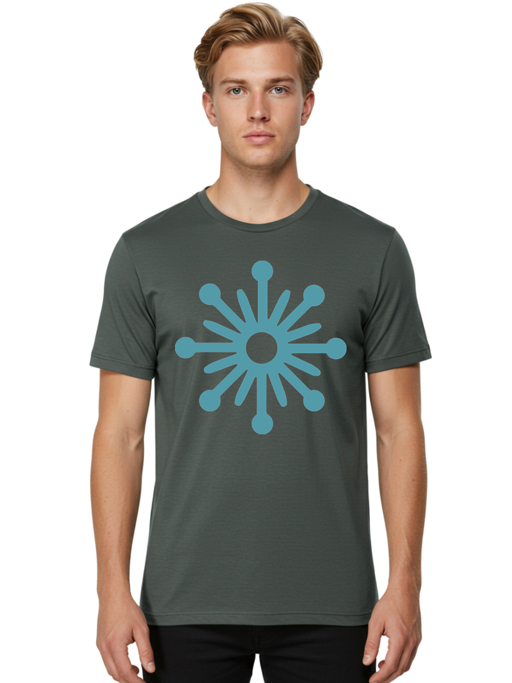 Stylized-Asterisk Men'S Graphic Tee, 100% Cotton, Comfortable Casual Summer Wear, Machine Washable, Stylized Virus Graphic, Abstract Microbiology, Symmetrical Design, Modern Iconography, Simple Shapes, Blue Symbol Aad206