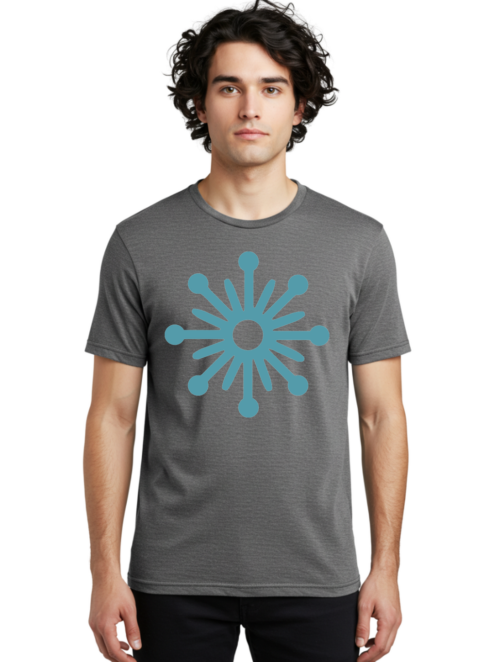 Stylized-Asterisk Men'S Graphic Tee, 100% Cotton, Comfortable Casual Summer Wear, Machine Washable, Stylized Virus Graphic, Abstract Microbiology, Symmetrical Design, Modern Iconography, Simple Shapes, Blue Symbol Aad206