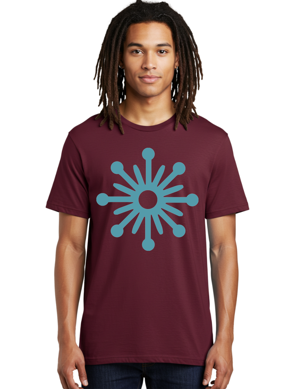 Stylized-Asterisk Men'S Graphic Tee, 100% Cotton, Comfortable Casual Summer Wear, Machine Washable, Stylized Virus Graphic, Abstract Microbiology, Symmetrical Design, Modern Iconography, Simple Shapes, Blue Symbol Aad206