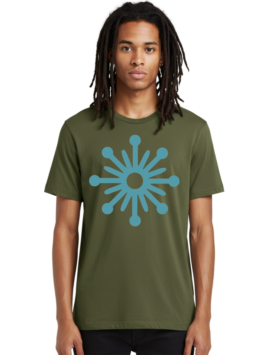 Stylized-Asterisk Men'S Graphic Tee, 100% Cotton, Comfortable Casual Summer Wear, Machine Washable, Stylized Virus Graphic, Abstract Microbiology, Symmetrical Design, Modern Iconography, Simple Shapes, Blue Symbol Aad206