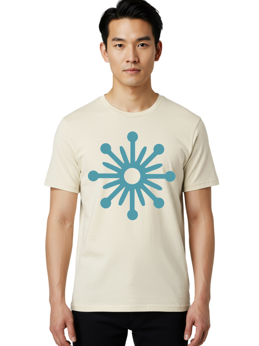 Stylized-Asterisk Men'S Graphic Tee, 100% Cotton, Comfortable Casual Summer Wear, Machine Washable, Stylized Virus Graphic, Abstract Microbiology, Symmetrical Design, Modern Iconography, Simple Shapes, Blue Symbol Aad206