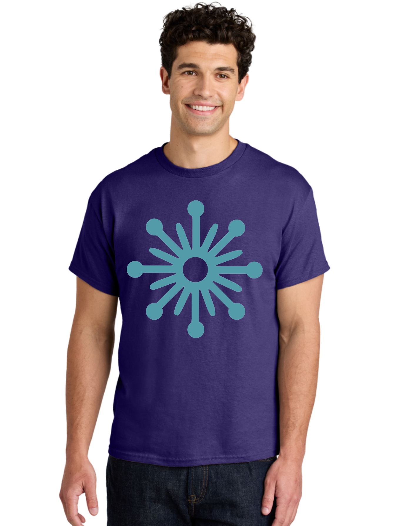 Stylized-Asterisk Men'S Graphic Tee, 100% Cotton, Comfortable Casual Summer Wear, Machine Washable, Stylized Virus Graphic, Abstract Microbiology, Symmetrical Design, Modern Iconography, Simple Shapes, Blue Symbol Aad206