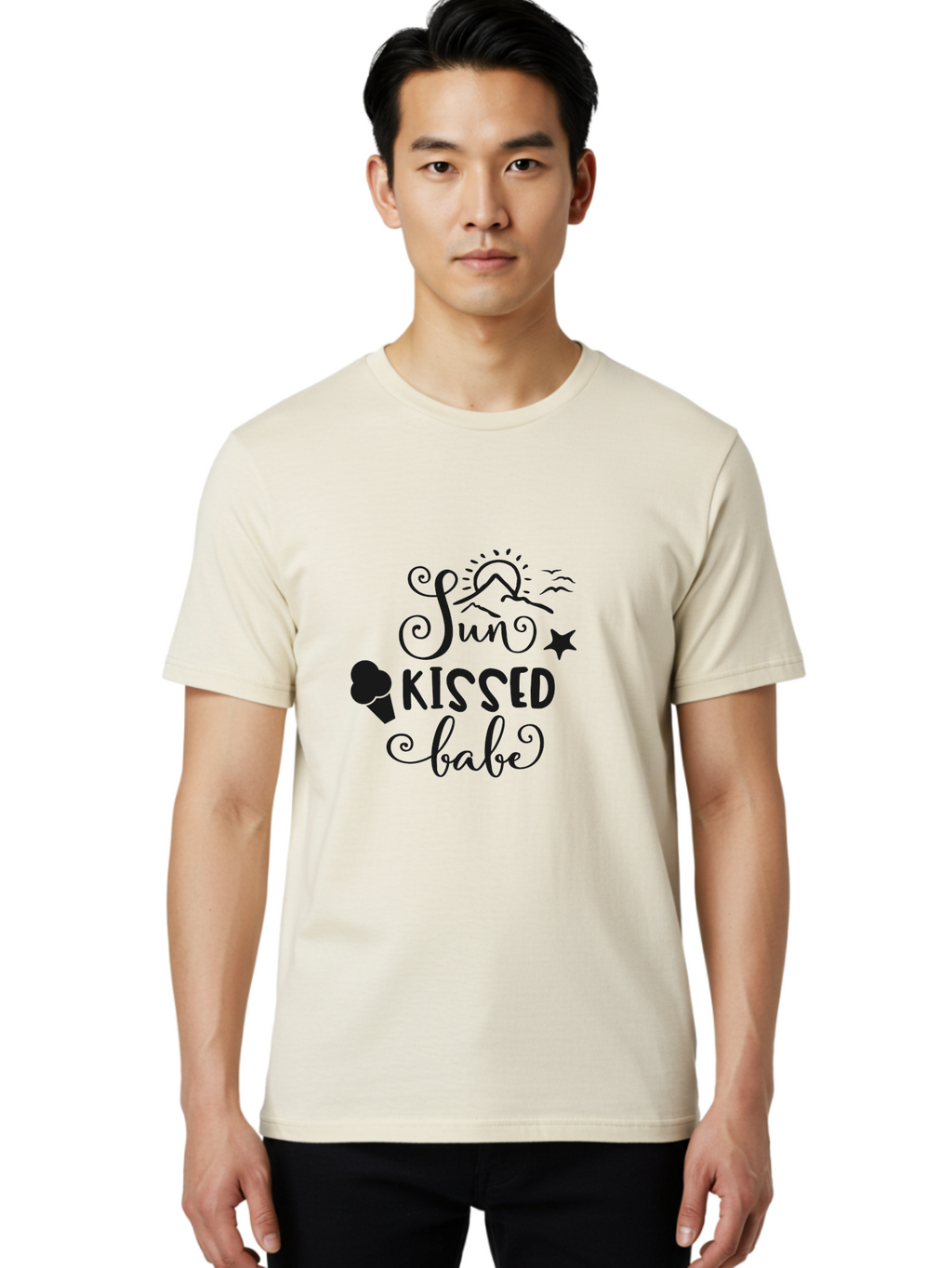 Sun-Kissed-Babe Men'S Graphic Tee, 100% Cotton, Comfortable Casual Summer Wear, Machine Washable, Sun Kissed, Summer Vibes, Ice Cream Design, Whimsical Typography, Star Symbol, Sun Illustration, Babe Quote, Sweet Treats, Sunshine, Aad208
