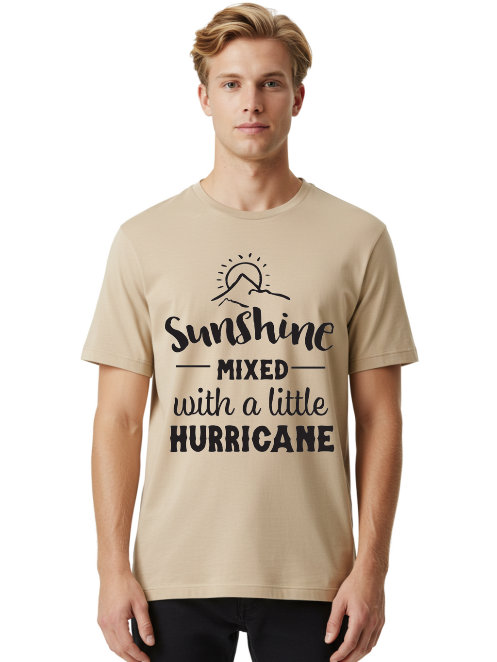 Sunshine-Mixed-With-A-Little-Hurricane Men'S Graphic Tee, 100% Cotton, Comfortable Casual Summer Wear, Machine Washable, Sunshine Mixed With Hurricane, Contrasting Personalities, Strong Personality, Inspirational Quote, Life'S Balance, Aad209