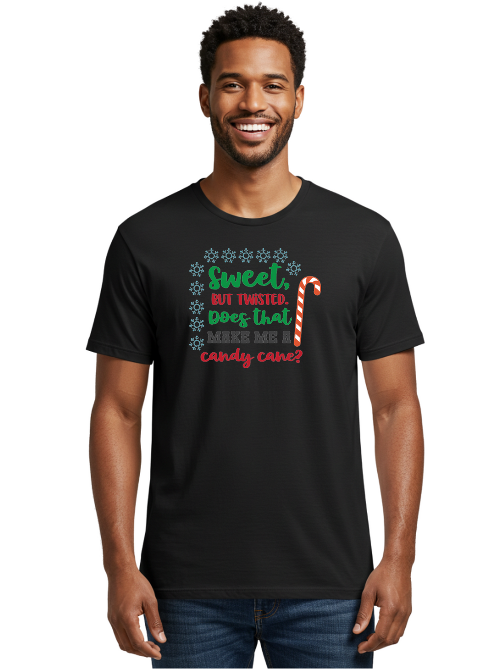 Sweet-But-Twisted Men'S Graphic Tee, 100% Cotton, Comfortable Casual Summer Wear, Machine Washable, Funny Candy Cane Quote, Sweet Treats, Christmas Candy, Candy Cane Humor, Holiday Humor, Christmas Puns, Festive Quotes Aad215