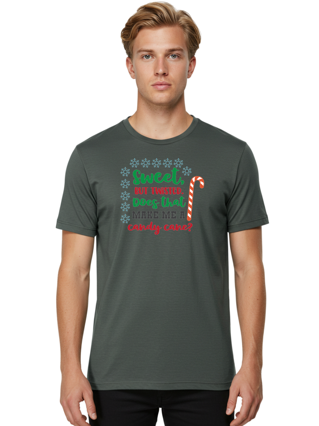 Sweet-But-Twisted Men'S Graphic Tee, 100% Cotton, Comfortable Casual Summer Wear, Machine Washable, Funny Candy Cane Quote, Sweet Treats, Christmas Candy, Candy Cane Humor, Holiday Humor, Christmas Puns, Festive Quotes Aad215