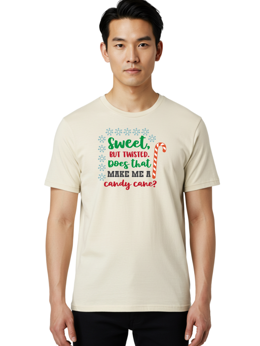 Sweet-But-Twisted Men'S Graphic Tee, 100% Cotton, Comfortable Casual Summer Wear, Machine Washable, Funny Candy Cane Quote, Sweet Treats, Christmas Candy, Candy Cane Humor, Holiday Humor, Christmas Puns, Festive Quotes Aad215