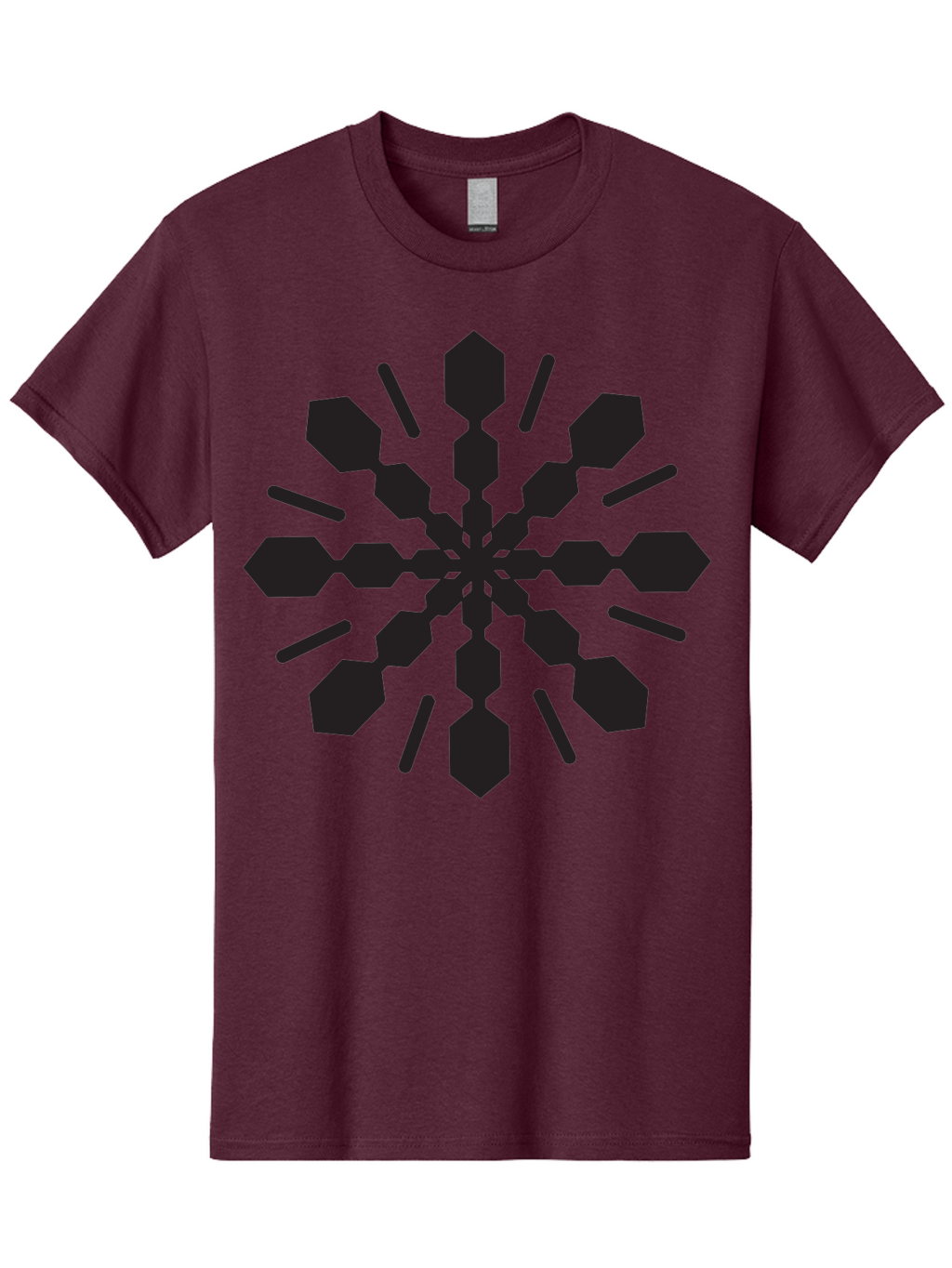 Symmetrical-Snowflake Men'S Graphic Tee, 100% Cotton, Comfortable Casual Summer Wear, Machine Washable, Symmetrical Design, Abstract Art, Geometric Pattern, Black Shapes, Radial Symmetry, Modern Graphic, Minimalist Style Aad218