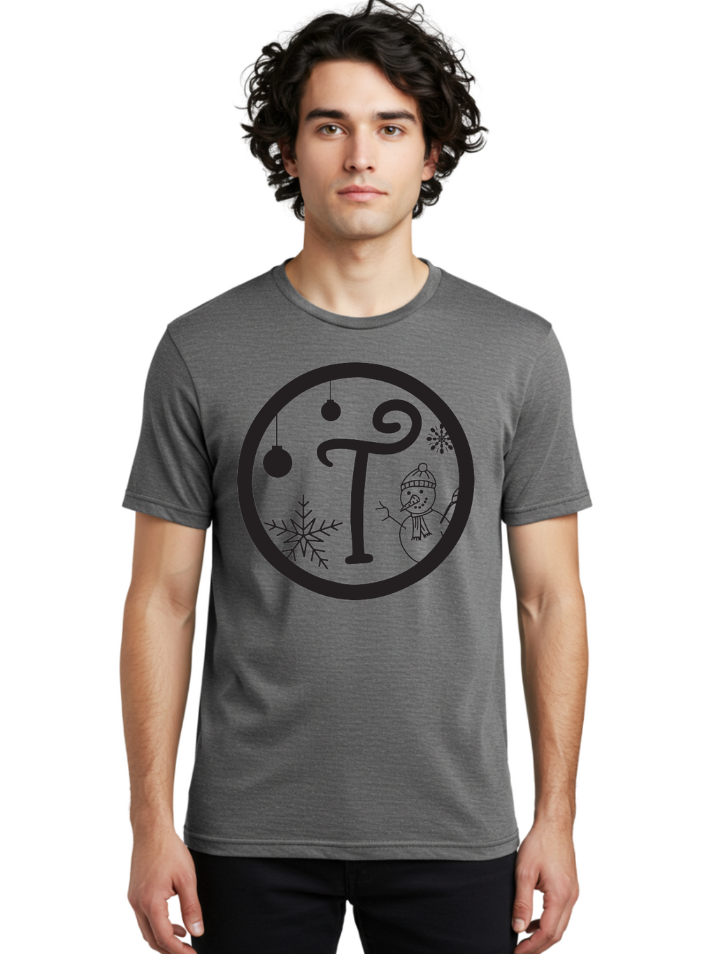 T-Snowman Men'S Graphic Tee, 100% Cotton, Comfortable Casual Summer Wear, Machine Washable, Snowman Waving, Christmas Ornaments, Snowflakes, Winter Wonderland, Holiday Decorations, Festive Theme, Minimalist Design, Cute Snowman Character Aad219