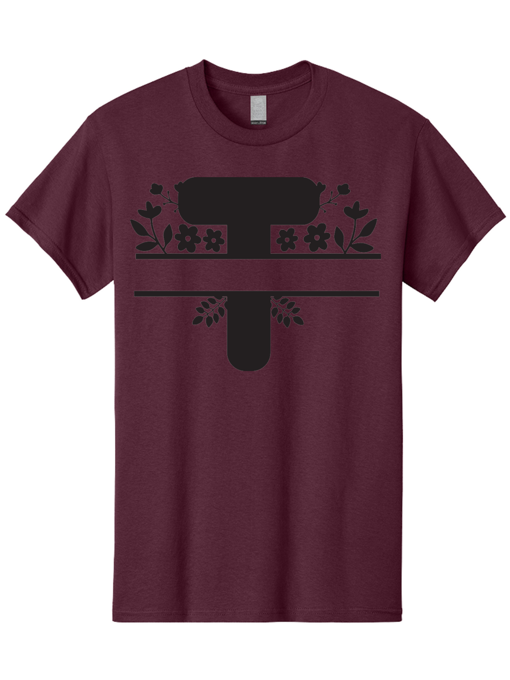 T Men'S Graphic Tee, 100% Cotton, Comfortable Casual Summer Wear, Machine Washable, Stylized Letter T, Floral Design, Black Silhouette, Leafy Accents, Flowers, Logo Concept, Typography, Elegant Graphics, Modern Design, Symbolic Representation Aad220