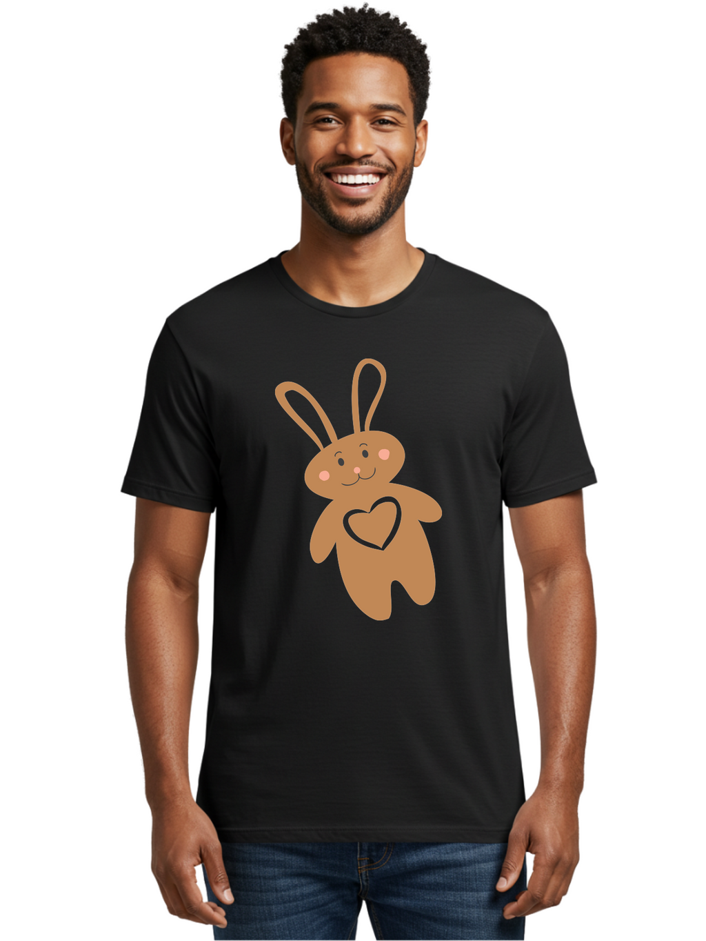 Teddy-Bunny Men'S Graphic Tee, 100% Cotton, Comfortable Casual Summer Wear, Machine Washable, Teddy Bear, Bunny, Heart, Cute, Cartoon, Digital Art, Nursery, Kawaii, Love, Friendship, Adorable Aad226