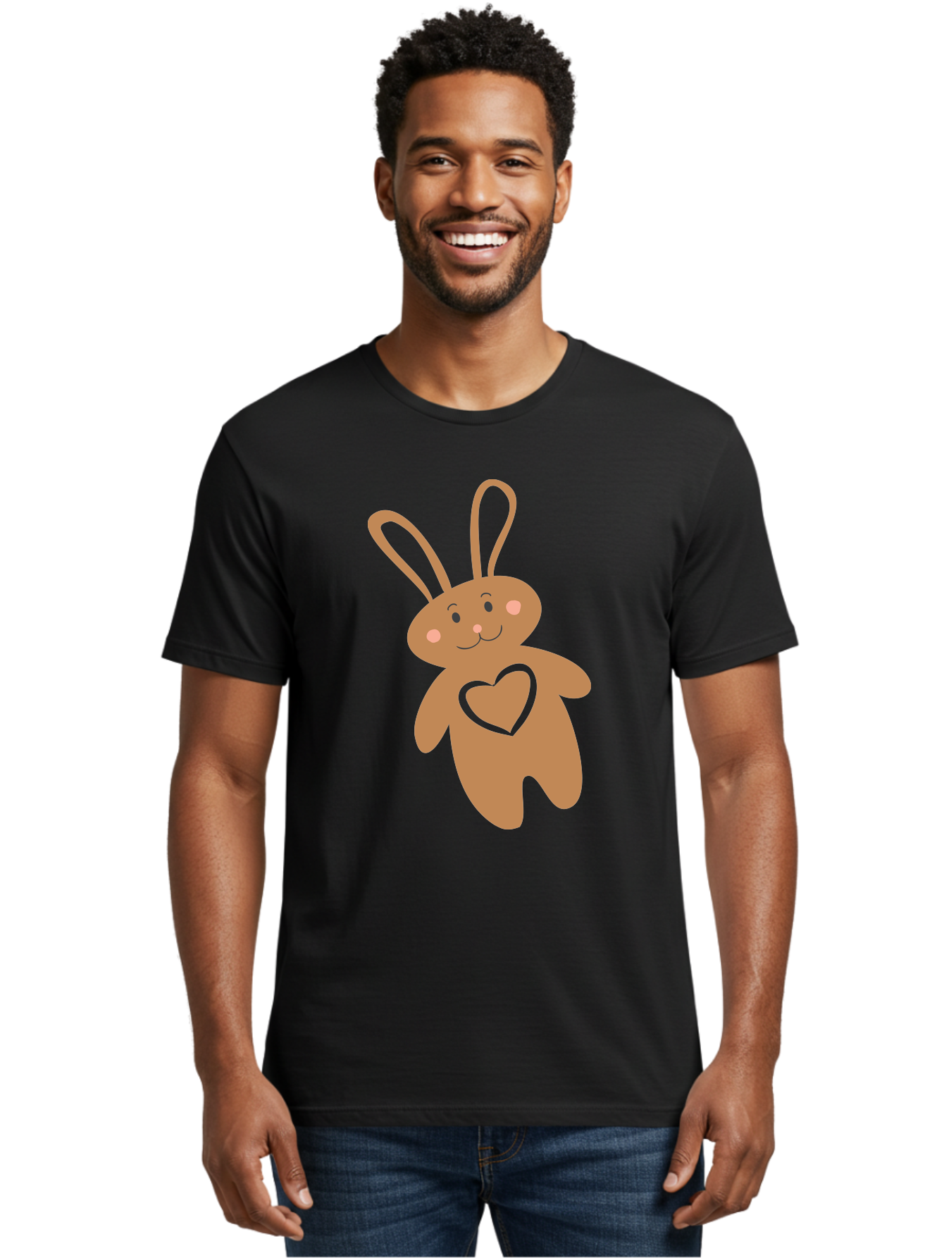 Teddy-Bunny Men'S Graphic Tee, 100% Cotton, Comfortable Casual Summer Wear, Machine Washable, Teddy Bear, Bunny, Heart, Cute, Cartoon, Digital Art, Nursery, Kawaii, Love, Friendship, Adorable Aad226