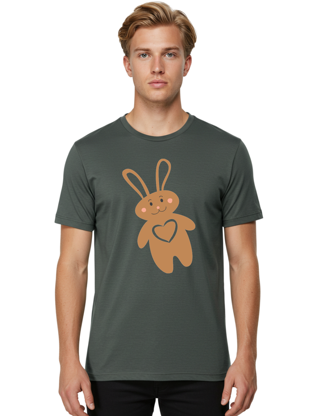 Teddy-Bunny Men'S Graphic Tee, 100% Cotton, Comfortable Casual Summer Wear, Machine Washable, Teddy Bear, Bunny, Heart, Cute, Cartoon, Digital Art, Nursery, Kawaii, Love, Friendship, Adorable Aad226