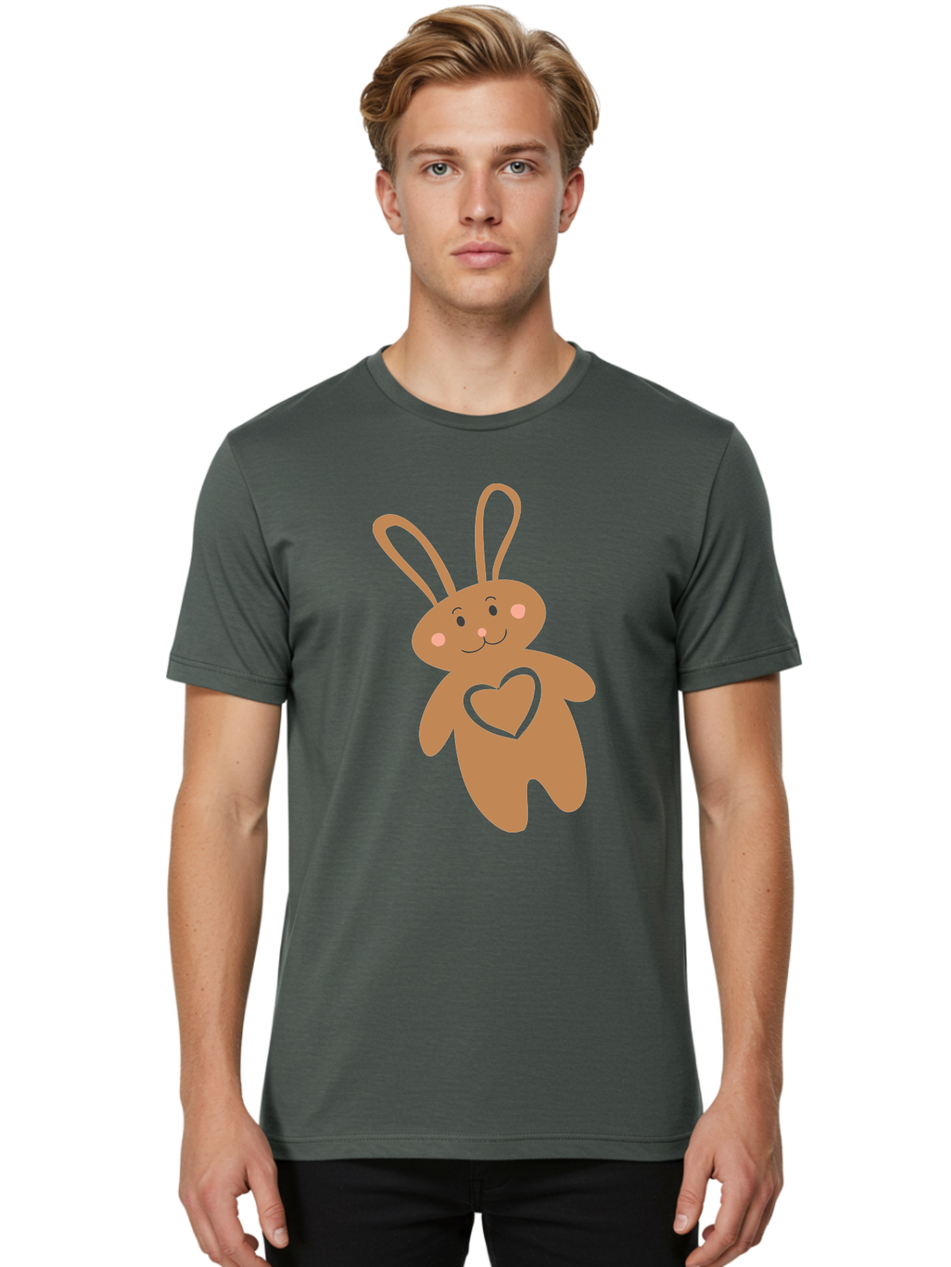 Teddy-Bunny Men'S Graphic Tee, 100% Cotton, Comfortable Casual Summer Wear, Machine Washable, Teddy Bear, Bunny, Heart, Cute, Cartoon, Digital Art, Nursery, Kawaii, Love, Friendship, Adorable Aad226