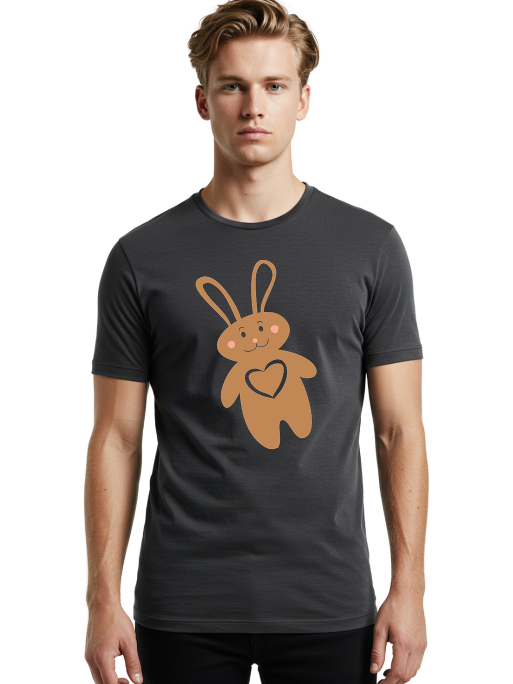 Teddy-Bunny Men'S Graphic Tee, 100% Cotton, Comfortable Casual Summer Wear, Machine Washable, Teddy Bear, Bunny, Heart, Cute, Cartoon, Digital Art, Nursery, Kawaii, Love, Friendship, Adorable Aad226