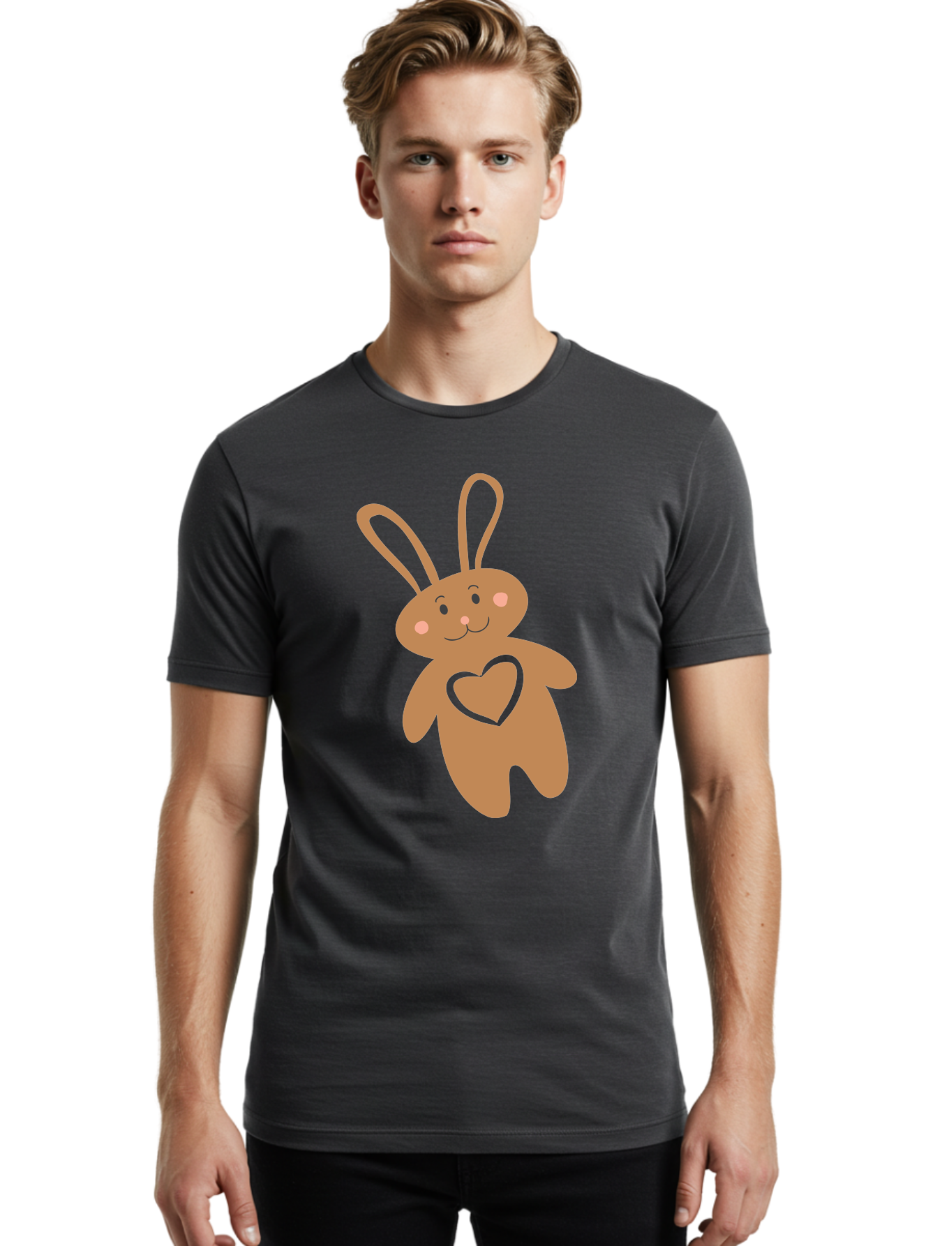 Teddy-Bunny Men'S Graphic Tee, 100% Cotton, Comfortable Casual Summer Wear, Machine Washable, Teddy Bear, Bunny, Heart, Cute, Cartoon, Digital Art, Nursery, Kawaii, Love, Friendship, Adorable Aad226
