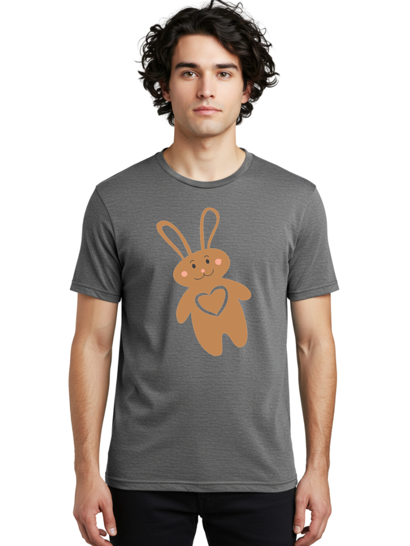 Teddy-Bunny Men'S Graphic Tee, 100% Cotton, Comfortable Casual Summer Wear, Machine Washable, Teddy Bear, Bunny, Heart, Cute, Cartoon, Digital Art, Nursery, Kawaii, Love, Friendship, Adorable Aad226