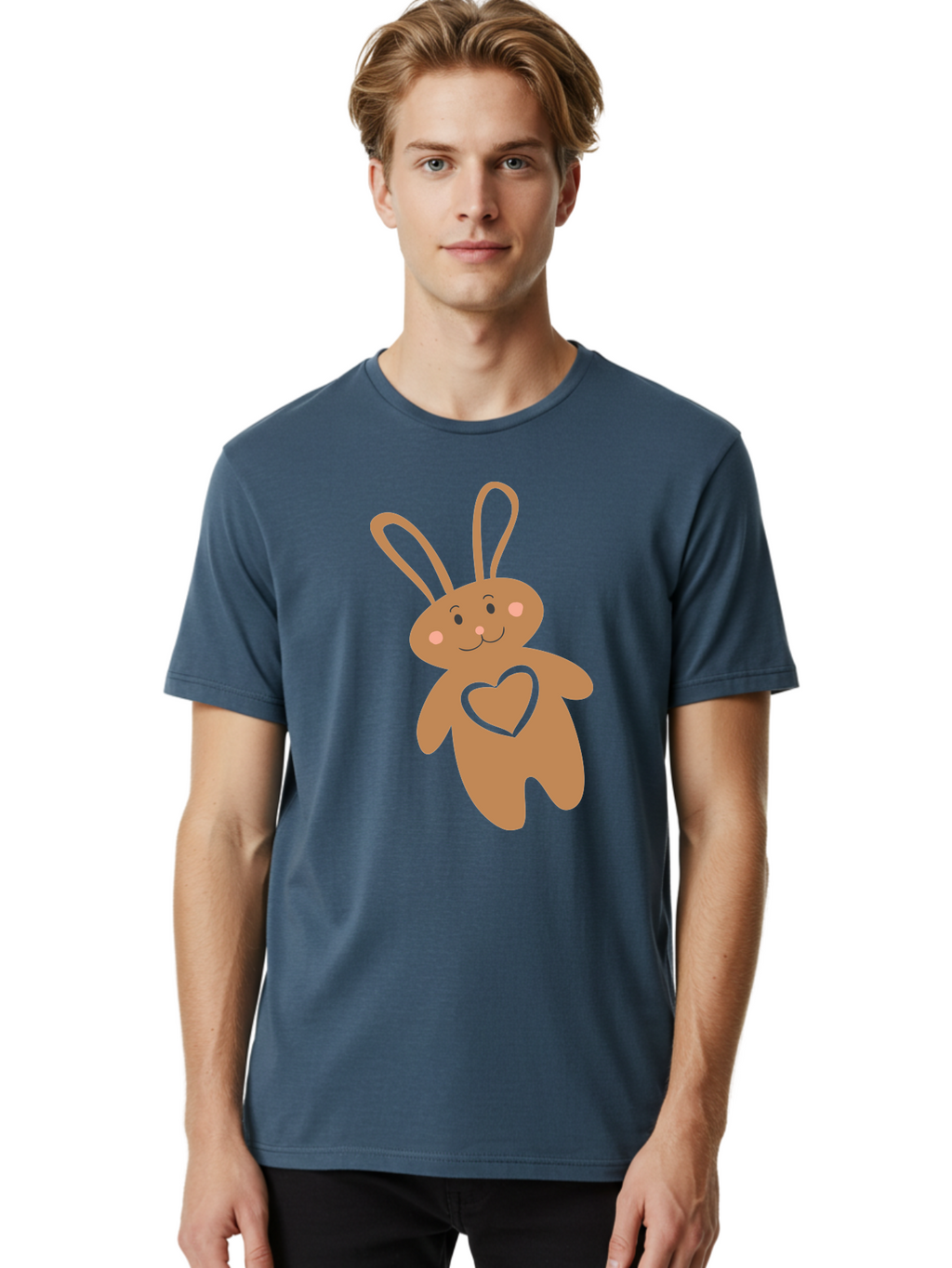 Teddy-Bunny Men'S Graphic Tee, 100% Cotton, Comfortable Casual Summer Wear, Machine Washable, Teddy Bear, Bunny, Heart, Cute, Cartoon, Digital Art, Nursery, Kawaii, Love, Friendship, Adorable Aad226