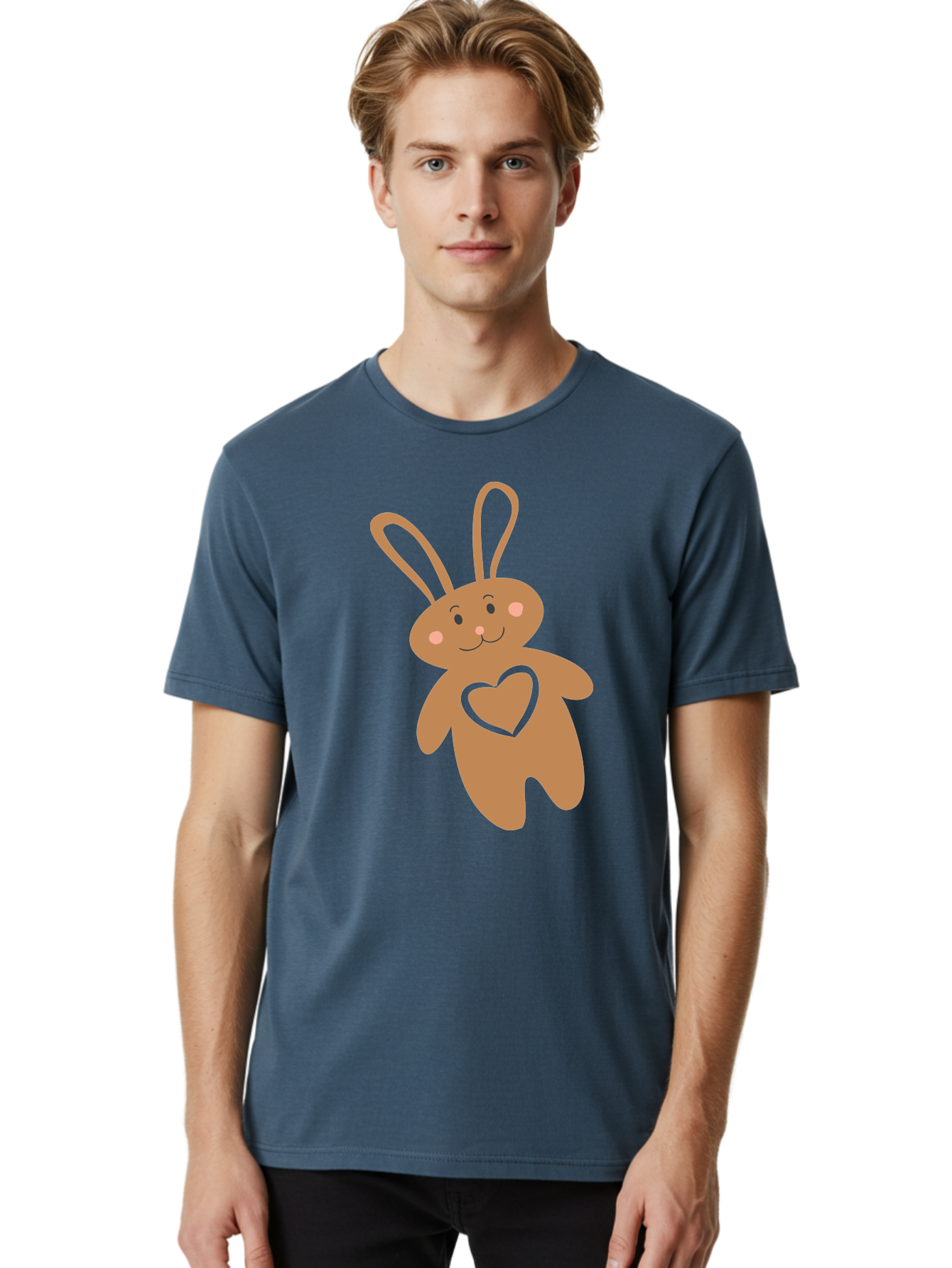 Teddy-Bunny Men'S Graphic Tee, 100% Cotton, Comfortable Casual Summer Wear, Machine Washable, Teddy Bear, Bunny, Heart, Cute, Cartoon, Digital Art, Nursery, Kawaii, Love, Friendship, Adorable Aad226