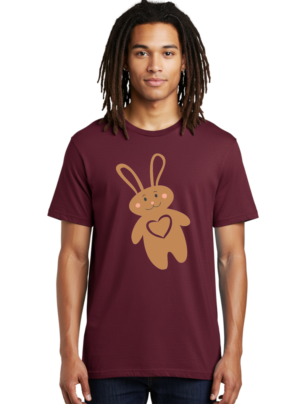 Teddy-Bunny Men'S Graphic Tee, 100% Cotton, Comfortable Casual Summer Wear, Machine Washable, Teddy Bear, Bunny, Heart, Cute, Cartoon, Digital Art, Nursery, Kawaii, Love, Friendship, Adorable Aad226