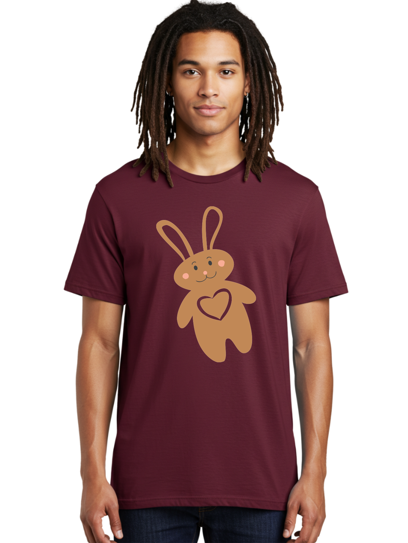 Teddy-Bunny Men'S Graphic Tee, 100% Cotton, Comfortable Casual Summer Wear, Machine Washable, Teddy Bear, Bunny, Heart, Cute, Cartoon, Digital Art, Nursery, Kawaii, Love, Friendship, Adorable Aad226