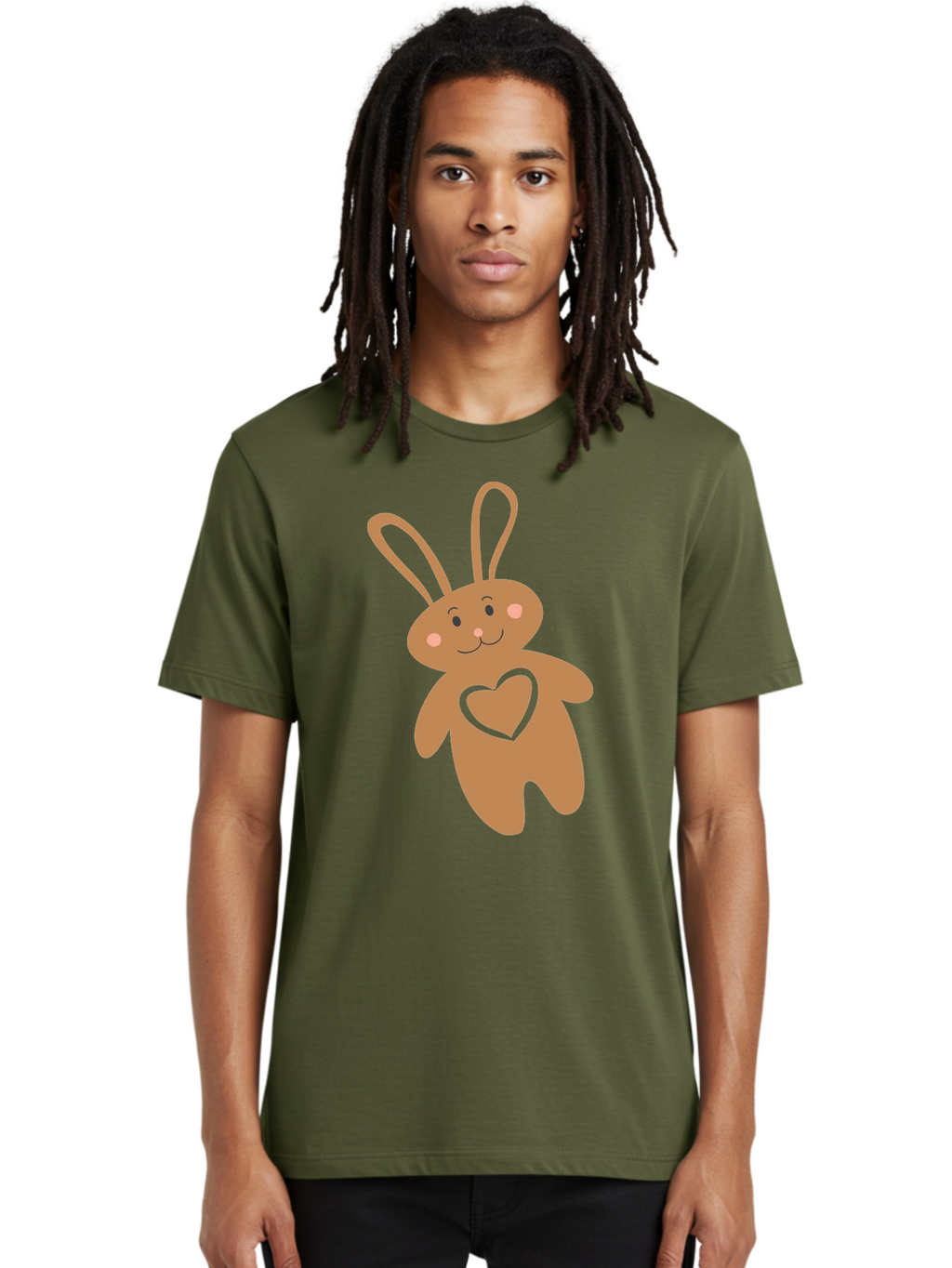 Teddy-Bunny Men'S Graphic Tee, 100% Cotton, Comfortable Casual Summer Wear, Machine Washable, Teddy Bear, Bunny, Heart, Cute, Cartoon, Digital Art, Nursery, Kawaii, Love, Friendship, Adorable Aad226