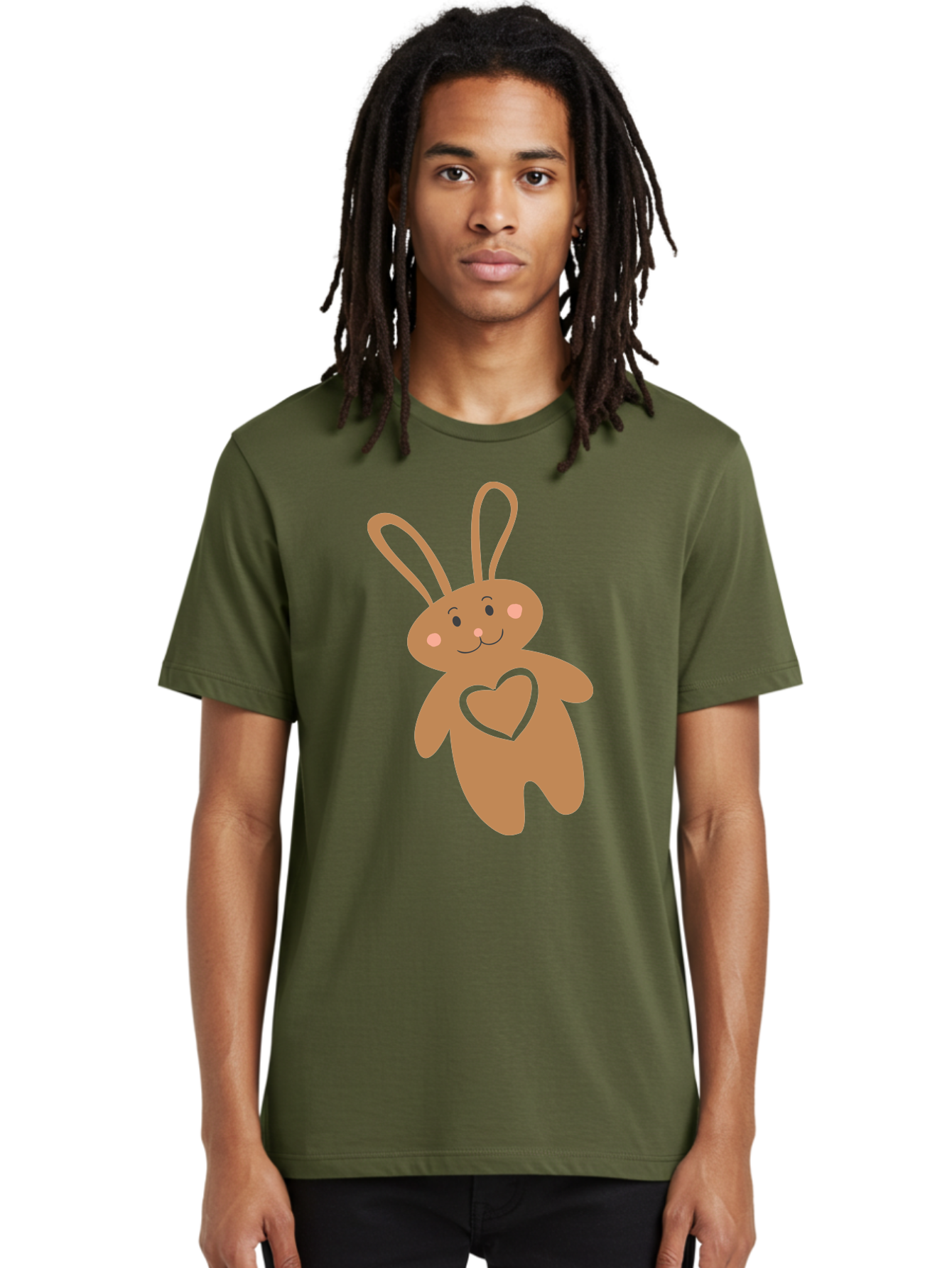 Teddy-Bunny Men'S Graphic Tee, 100% Cotton, Comfortable Casual Summer Wear, Machine Washable, Teddy Bear, Bunny, Heart, Cute, Cartoon, Digital Art, Nursery, Kawaii, Love, Friendship, Adorable Aad226